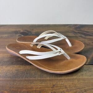Olukai Women's U'i Thong Sandals Cream Beige Double Strap Casual Leather Size 10